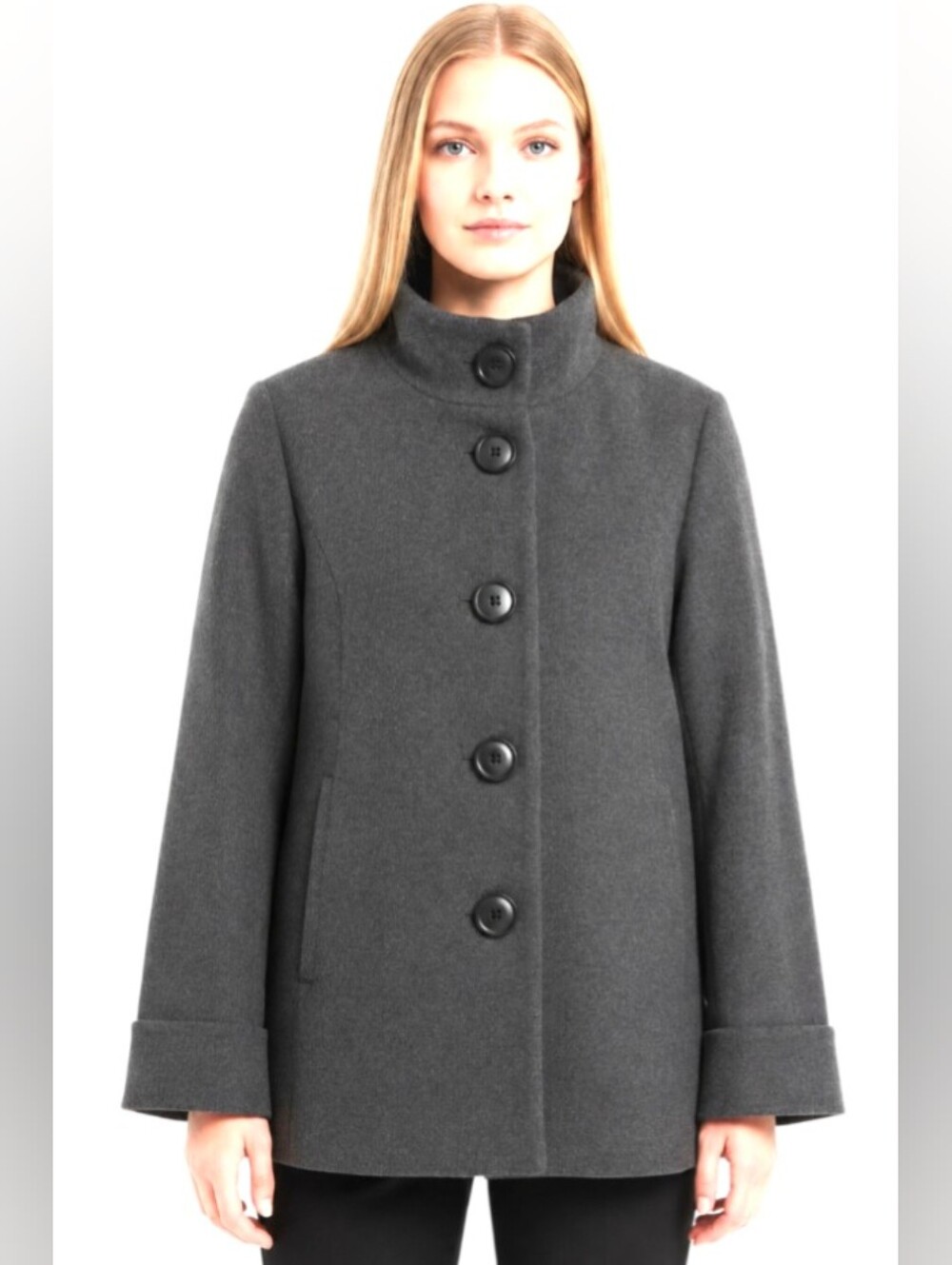APOSTROPHE! CHARCOAL GRAY FINE WOOL BLEND, LARGE BUTTON FRONT COAT, JACKET! XL
